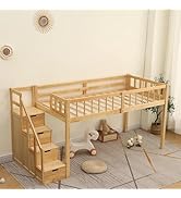 Amazon.co.jp: ロフトベッド 木製 デスク付く ハシゴ 棚 階段